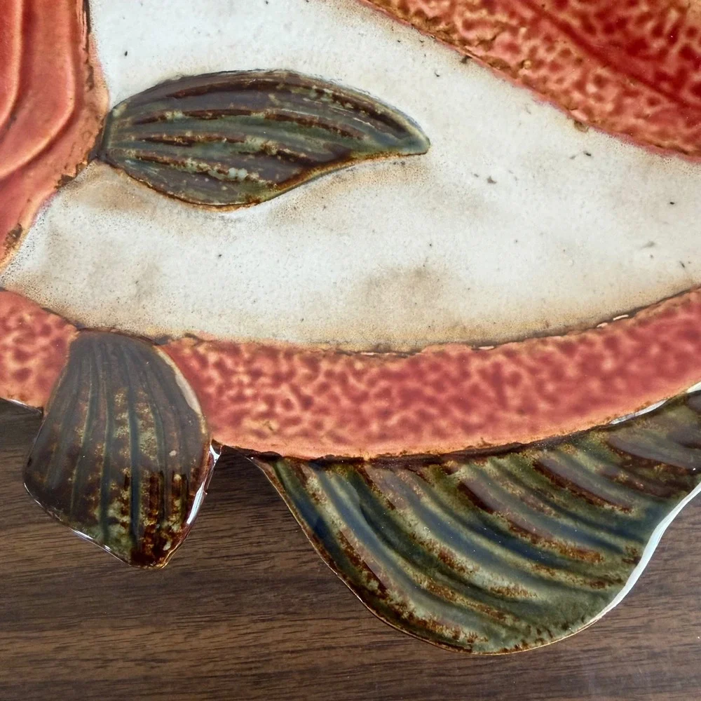 Pier 1 Imports Hand Painted Porcelain Fish Sushi Platter Red Brown Nautical READ